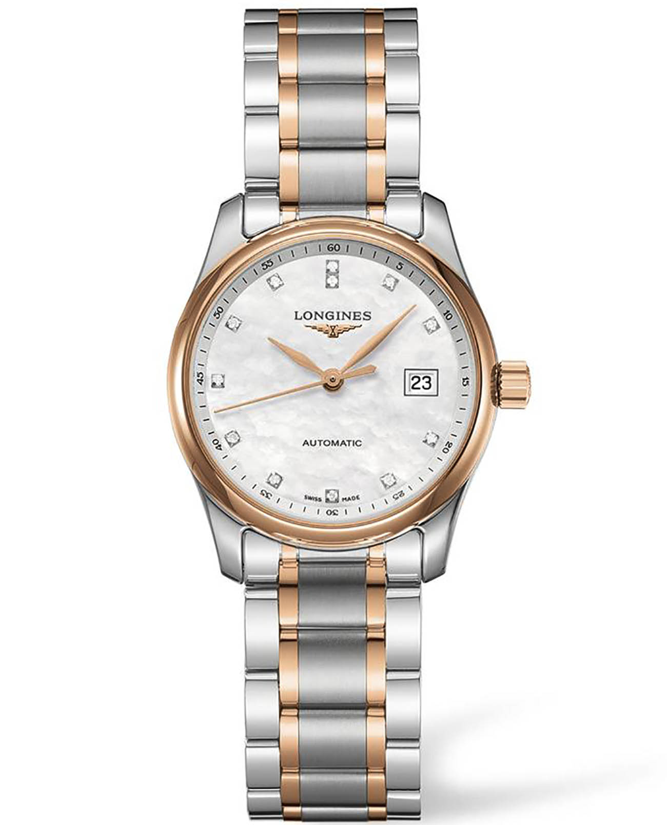 Longines Longines Master Collection L2.257.5.89.7  L22575897 механические женские часы белый циферблат, браслет нержавеющая сталь — вид спереди